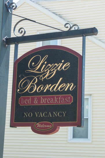 The  sign at the front door of the Lizzie Borden Bed & Breakfast.